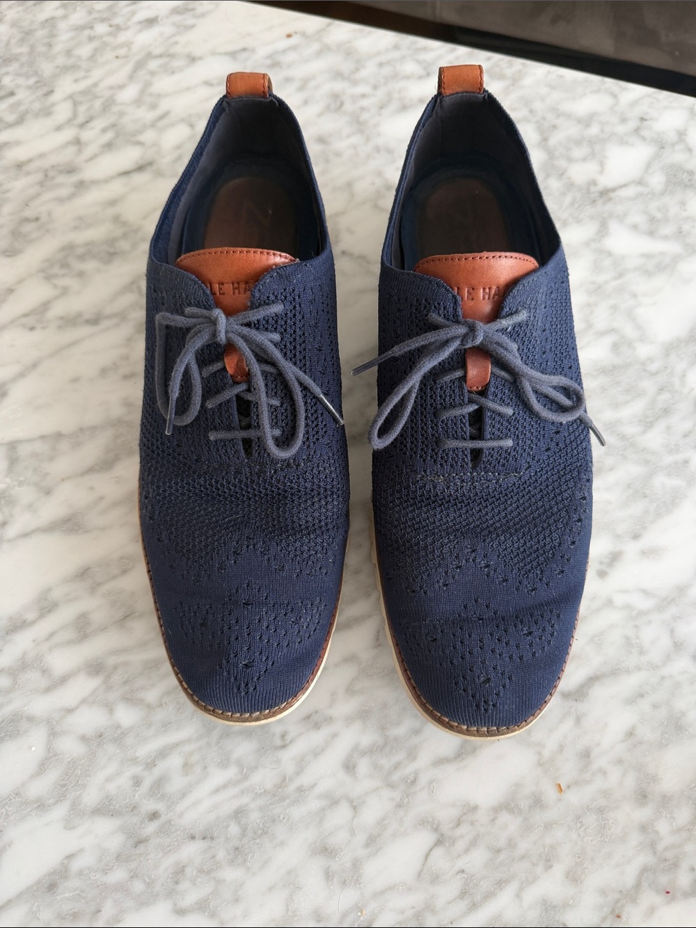 Cole Haan Navy Knit Oxford with Tan Leather Accents